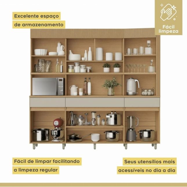 Armário Madeira Kit Realeza 2.20m 100% MDF 6 portas e 3 gavetas Nesher