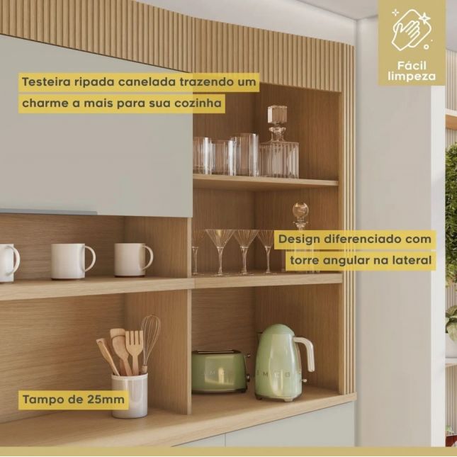 Armário Madeira Kit Realeza 2.20m 100% MDF 6 portas e 3 gavetas Nesher