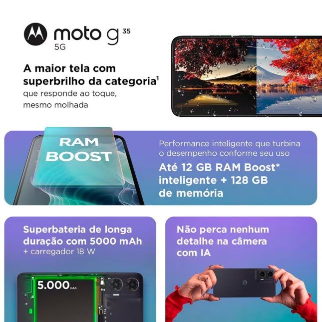 Smartphone Motorola Moto G35 Grafite 5G 128/4+8GB 6,7
