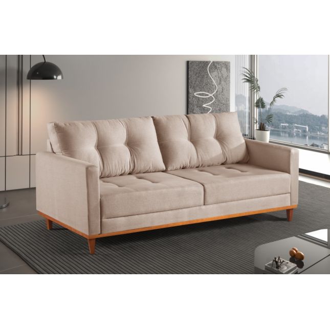 Sofa 3 Lugares Living Madri 2,00m Linho Bege D' Sala Estofados