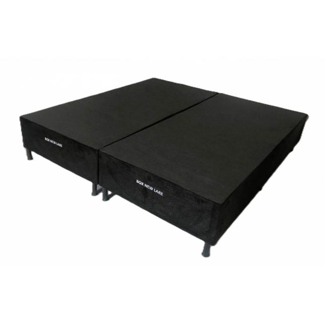 Box King Base NEW LARE Bi Partido 193X203X30 Suede Preto Nosso Sonho