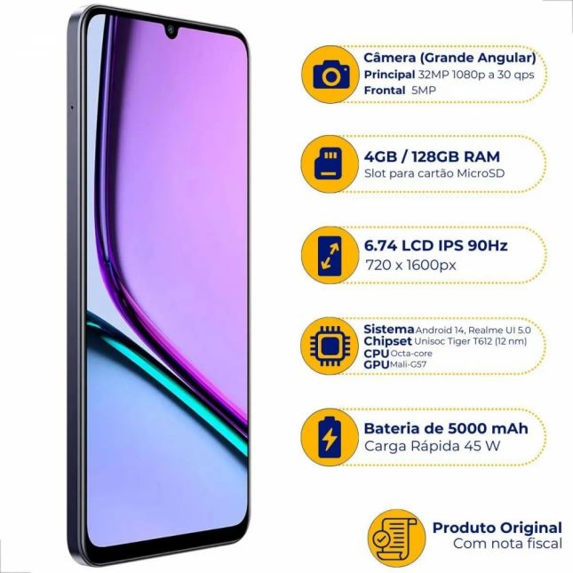 Smartphone Realme Note 60 Marble Black 128/4GB Tela 6,74