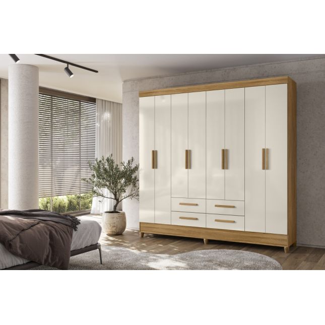 Guarda Roupa Florida 2,04m 8 portas 4 gavetas Freijo/Off Moval