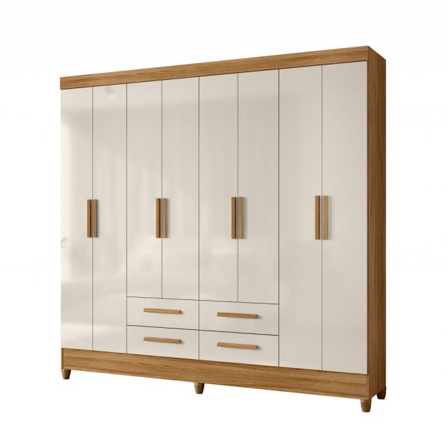 Guarda Roupa Florida 2,04m 8 portas 4 gavetas Freijo/Off Moval