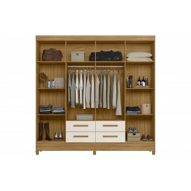 Guarda Roupa Florida 2,04m 8 portas 4 gavetas Freijo/Off Moval