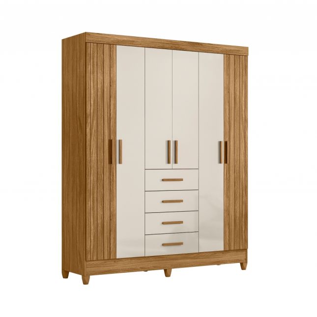 Guarda Roupa Aruba 1,65m 6 portas 4 gavetas Freijo/Off Moval