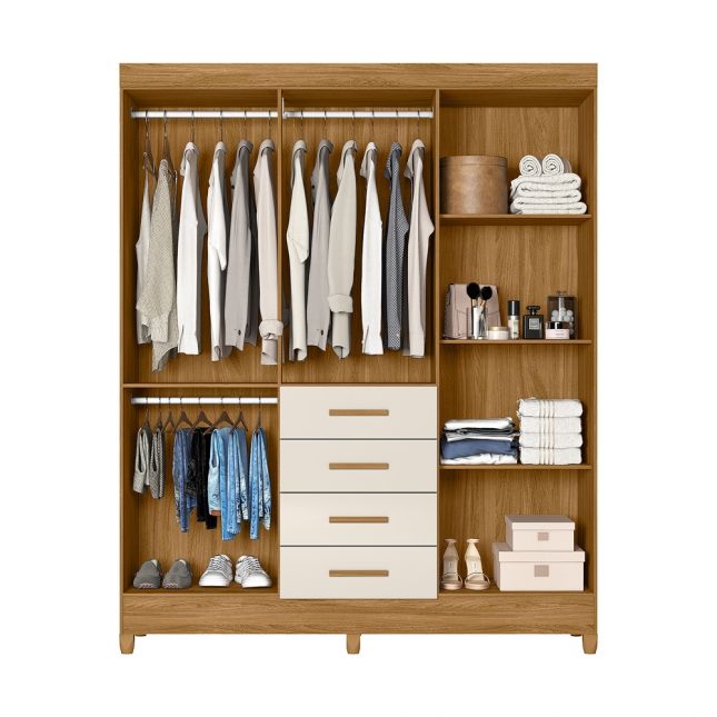 Guarda Roupa Aruba 1,65m 6 portas 4 gavetas Freijo/Off Moval
