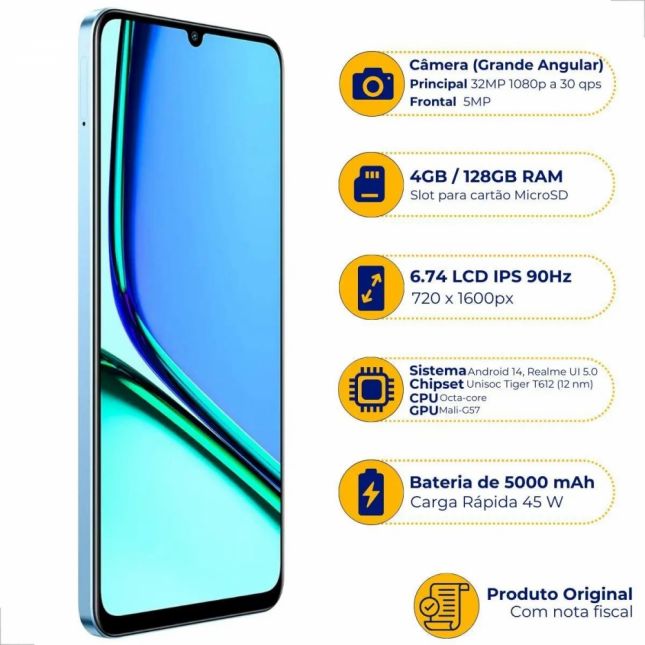 Smartphone Realme Note 60 Voyage Blue 128/4GB Tela 6,74