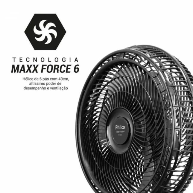 Ventilador de Mesa Philco PVT41A Preto 127v 150w 40cm 6 Pás 3 Velocidades