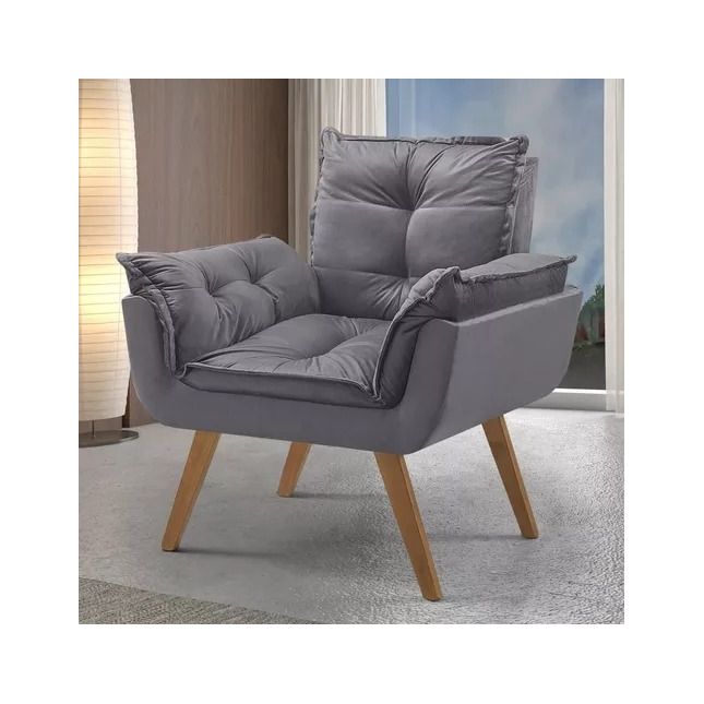 Poltrona Opalla Veludo Cinza House Deccor