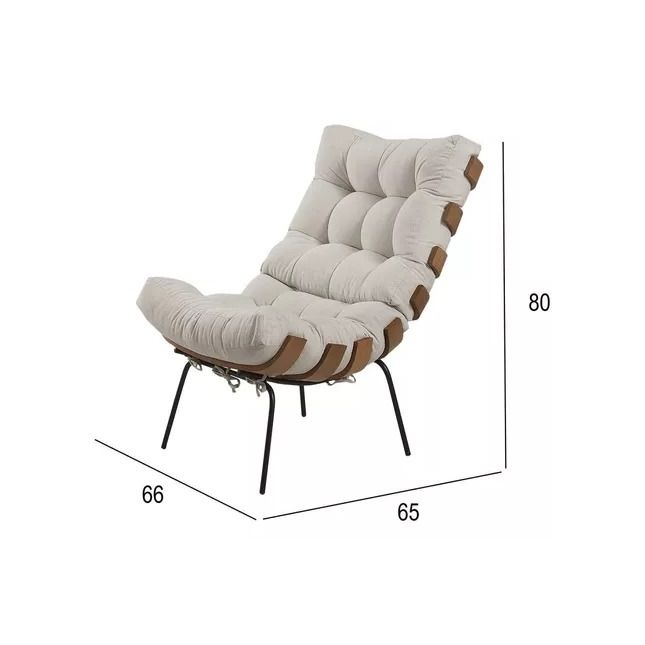 Poltrona + Puff Costela Linho Bege 1053 House Deccor 