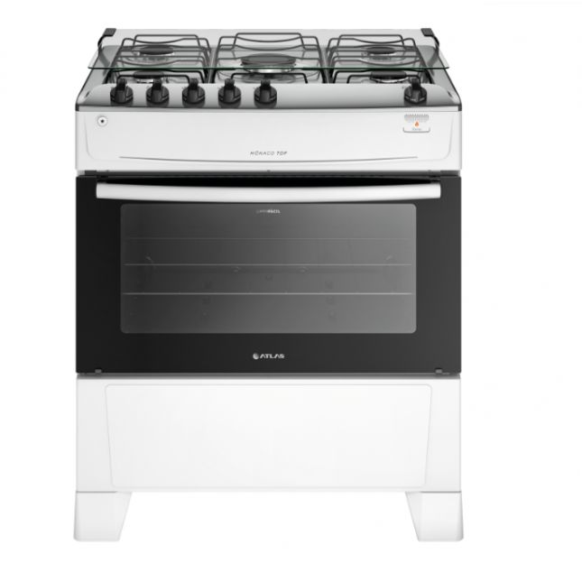 Fogão 5 Bocas Atlas Mônaco Automático Branco Mesa de Inox