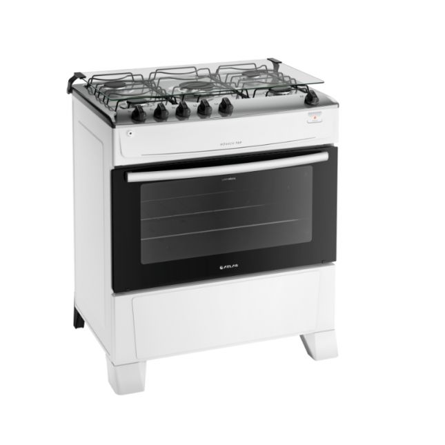 Fogão 5 Bocas Atlas Mônaco Automático Branco Mesa de Inox