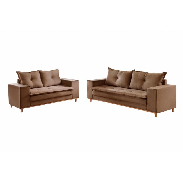 Sofá 2 e 3 lugares Caparao 1,60/2,20m 3075 P.U. Marrom 412 Lufer Estofados