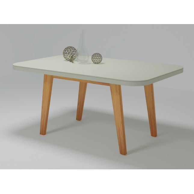 Mesa Firenze 160x80 MDF Vidro Naturale/Off White Bom Pastor