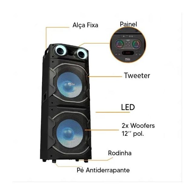 Caixa de Som Amplificada Philco PCX26000 Flash Lights 2600W Bivolt