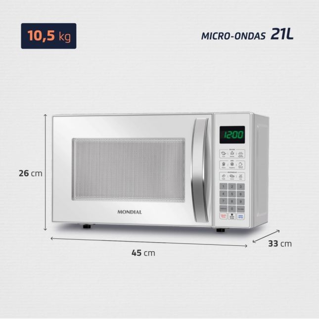 Forno Micro-Ondas Mondial 21L 1.200W MO-01-21-W Branco 220 VOLTS
