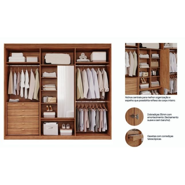 Guarda Roupas Aurora 2.62m 6 portas de abrir MDF Cinamomo/Grafiato Panan