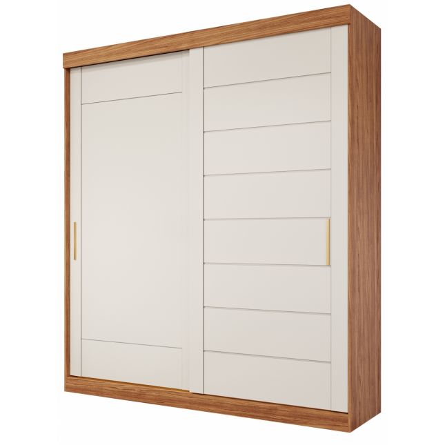 Guarda Roupa Flora 2,02m 2 portas de correr c/ espelho MDF Cinamomo / Off White Panan