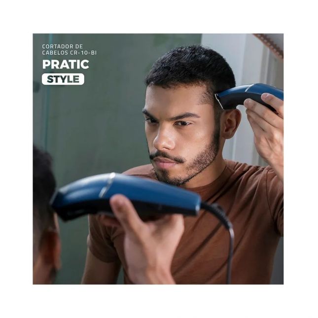 Máquina de Cortar Cabelo Mondial Pratic Style CR-10 Azul/Preto 9W 110V