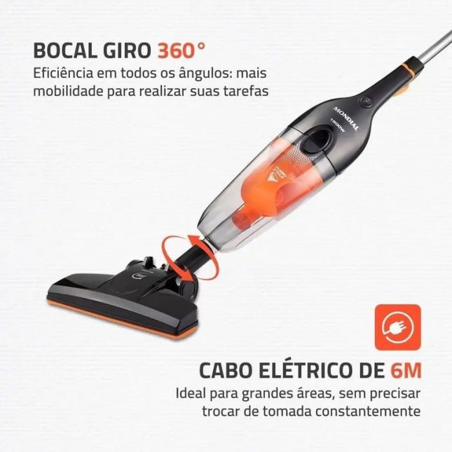 Aspirador de Pó Vertical Mondial Ap-40-b Turbo Cycle  Preto/Laranja 60hz 1500W  110V