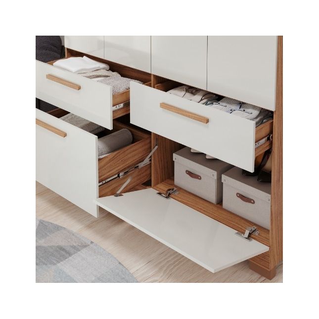 Guarda Roupas Porto 1,28m 5 Portas 3 Gavetas Cinamomo/Off White Panan