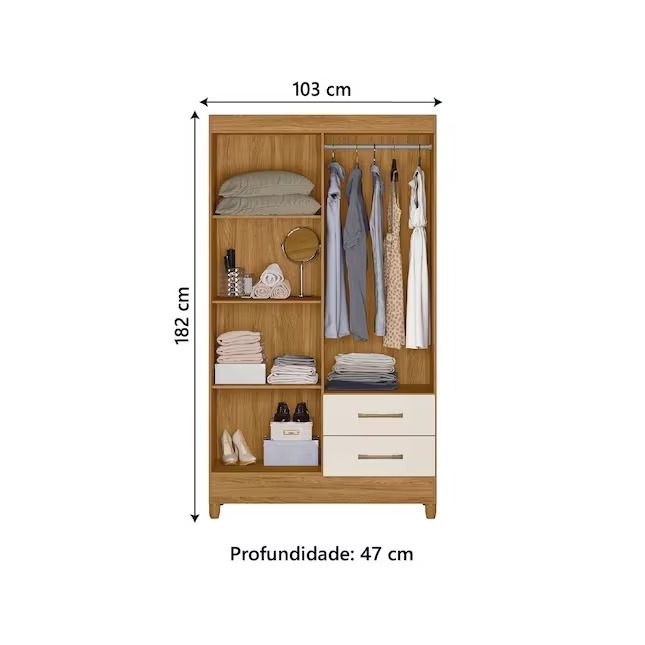 Guarda Roupas Chile 1,03m Solteiro 4 Portas 2 Gavetas Freijó/Off White Moval