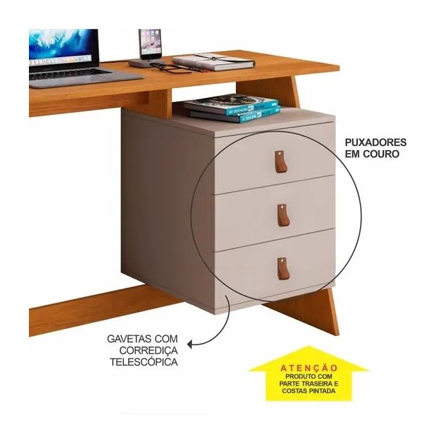 Mesa de Computador Escrivaninha Gaby 1,21m Cinamomo/Off White JCM Móveis 
