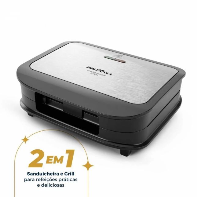Sanduicheira e Grill Britânia BGR25A  Antiaderente Preta/Inox 750W 110V