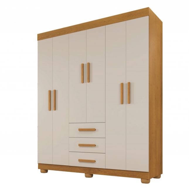 Guarda Roupas Verona 1,55m 6 Portas e 3 Gavetas Cinamomo/Off White Nyne 