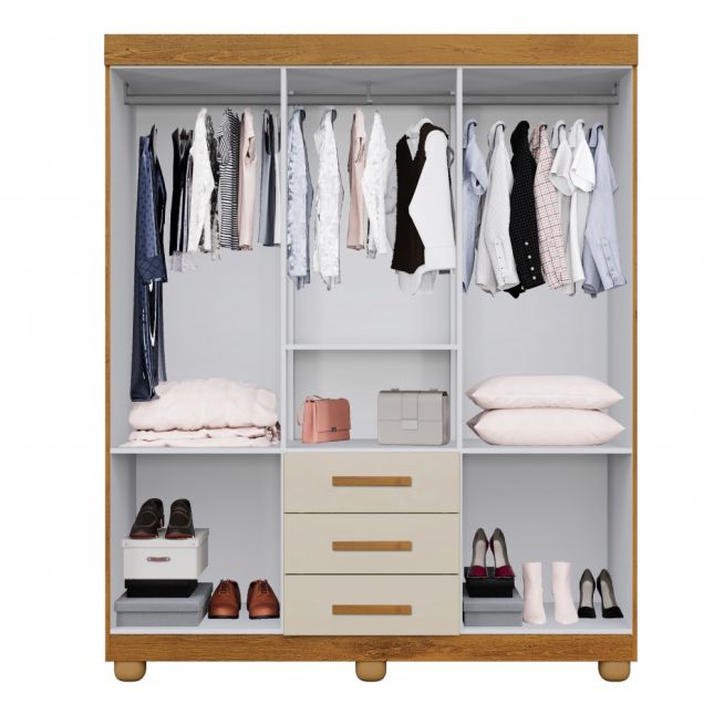 Guarda Roupas Verona 1,55m 6 Portas e 3 Gavetas Cinamomo/Off White Nyne 