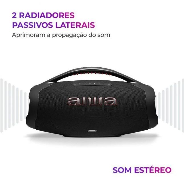 Caixa De Som Boombox Plus Aiwa BBS-01-B 200W Bluetooth 30h IP66 USB Preto Boombox AWS-BBS-01-B Bivol