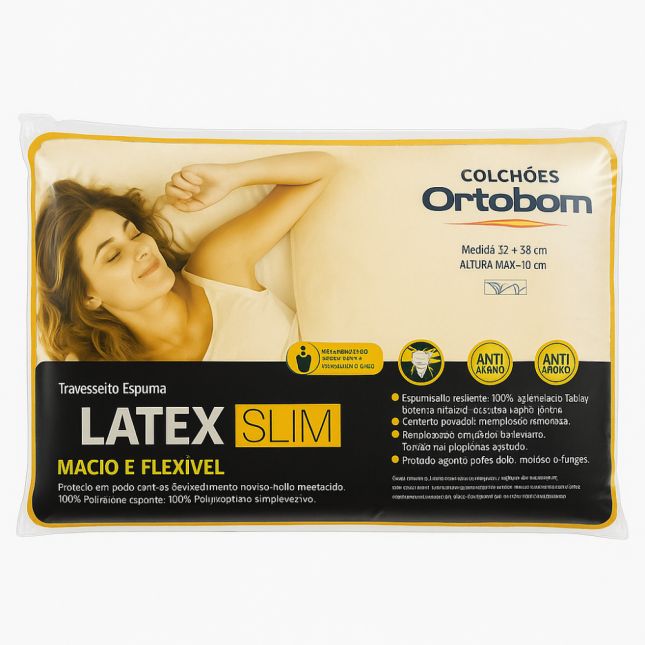 Travesseiro Ortobom Espuma Latex Slim 38X58x11 Antialérgico