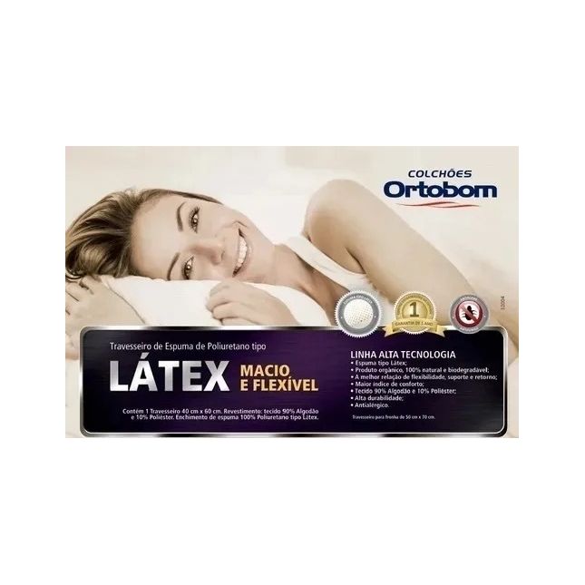 Travesseiro Ortobom Espuma Latex 40X60x14 Antialérgico