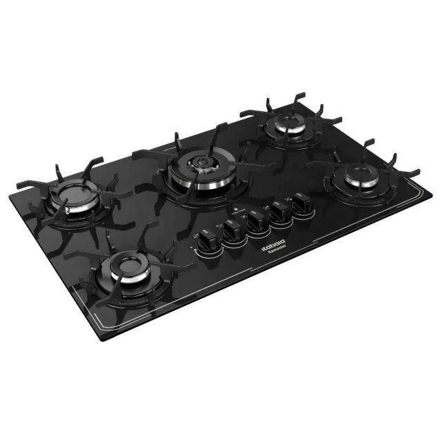 Cooktop 5 Bocas Itatiaia Itamaster Tripla Chama Vidro Temperado Preto Bivolt