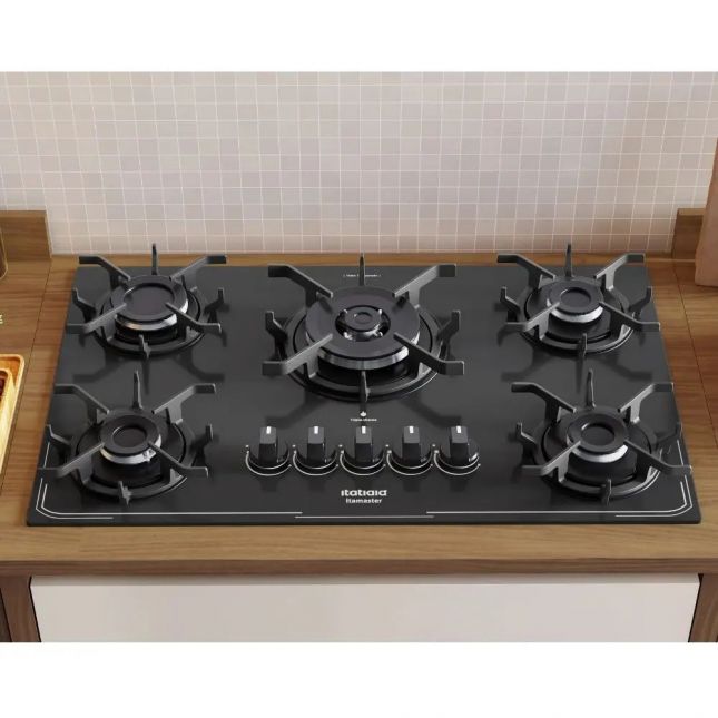 Cooktop 5 Bocas Itatiaia Itamaster Tripla Chama Vidro Temperado Preto Bivolt
