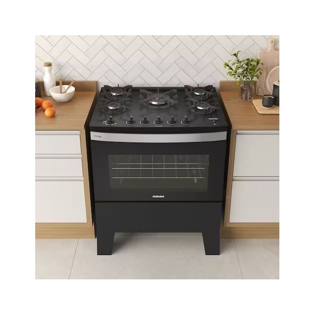 Fogão 5 Bocas Itatiaia Itaglass Plus Tripla Chama Automático Preto Bivolt 