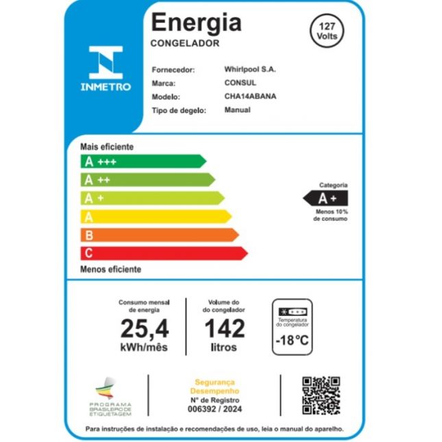 Freezer Horizontal Consul CHA14ABANA 142L 1 porta Branco 110v