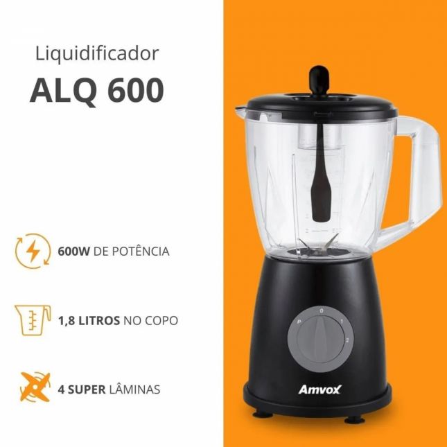 Liquidificador 600W 1,8L Amvox ALQ 600 2 Vel Black 110V