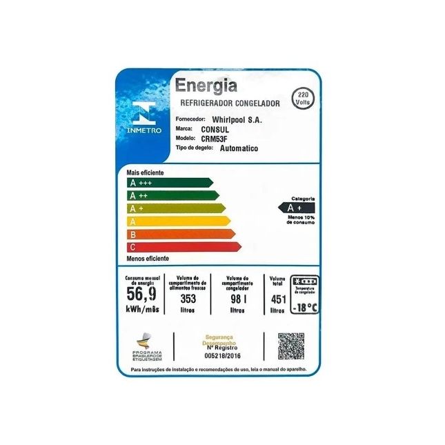 Geladeira Consul 451L CRM53FBANA Frost Free Branca 110v