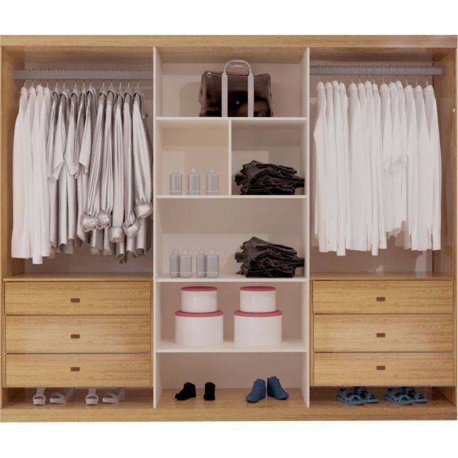Guarda Roupas Vellar 2.17m 6 portas liso c/ espelho Naturale/Off White Bom Pastor