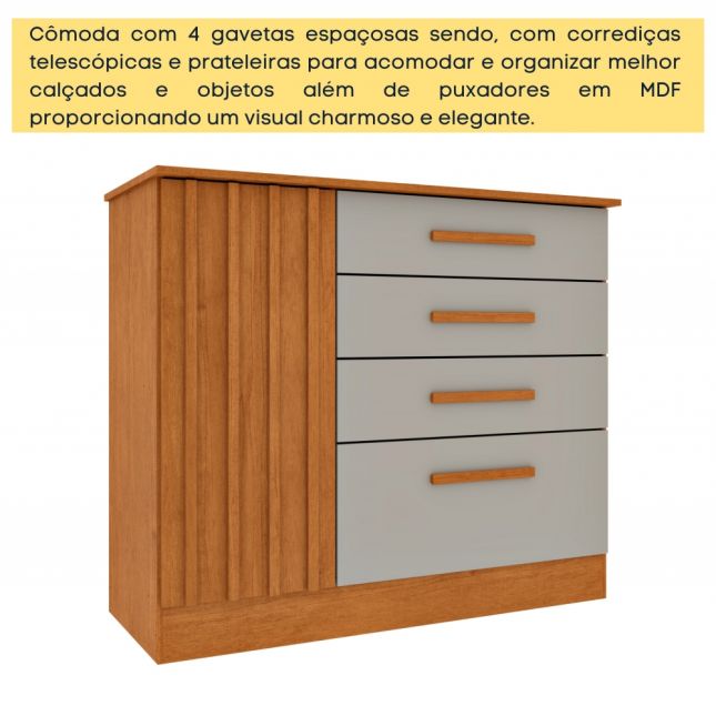 Cômoda Guarani 4 gavetas 1 porta Ripada Cinamomo/Off White TCIL