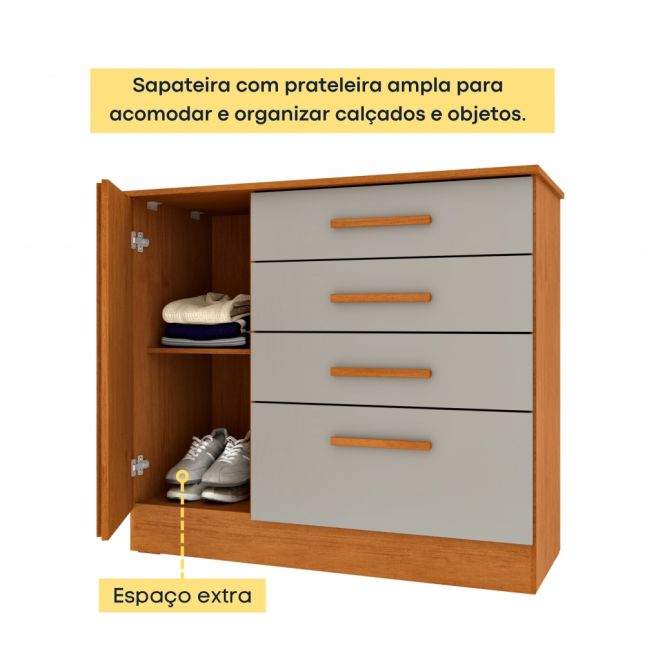Cômoda Guarani 4 gavetas 1 porta Ripada Cinamomo/Off White TCIL