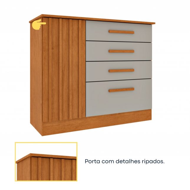 Cômoda Guarani 4 gavetas 1 porta Ripada Cinamomo/Off White TCIL