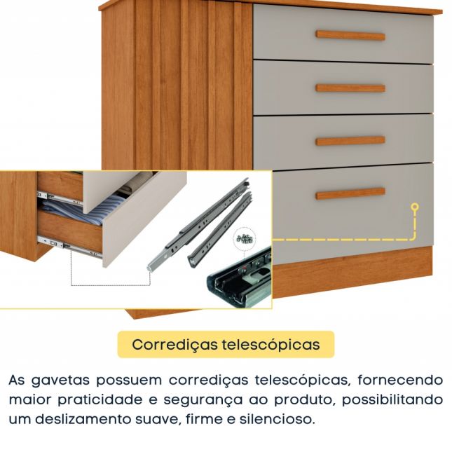 Cômoda Guarani 4 gavetas 1 porta Ripada Cinamomo/Off White TCIL