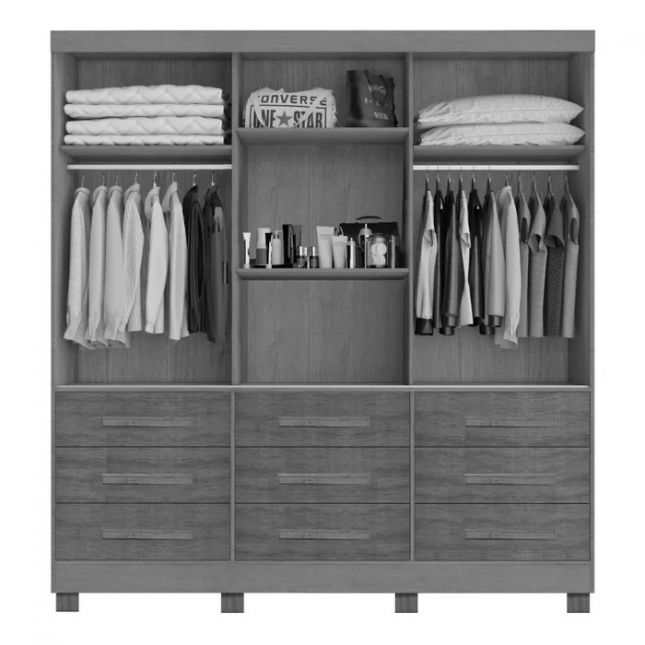 Guarda Roupas Athenas 1.80m 3 portas c/ espelho Nature Bianchi