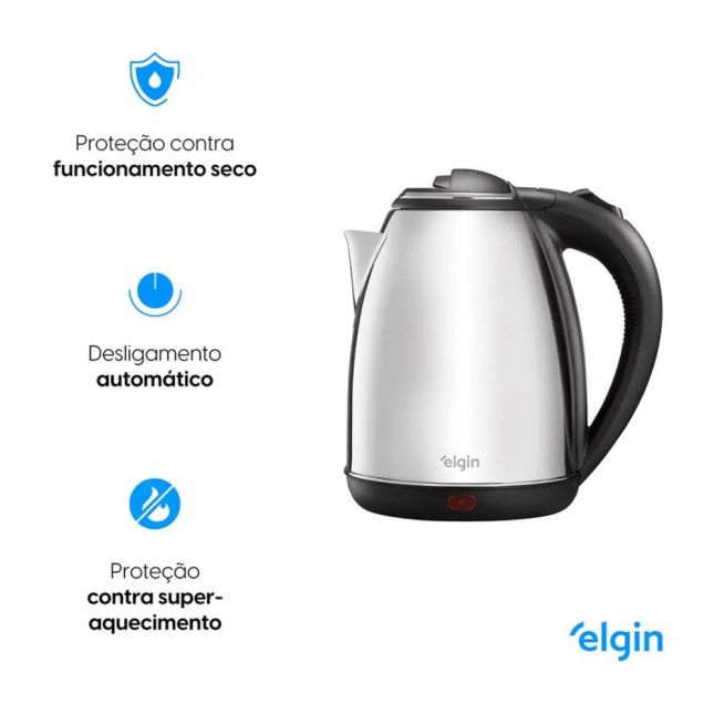 Chaleira Inox 1,8L - Jarra Sem Fio Desligamento Automático 1.200W 110V