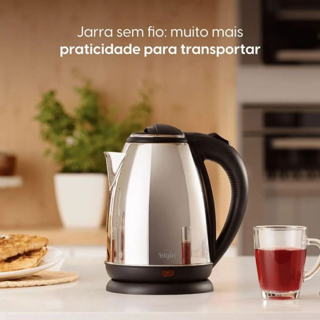 Chaleira Inox 1,8L - Jarra Sem Fio Desligamento Automático 1.200W 110V