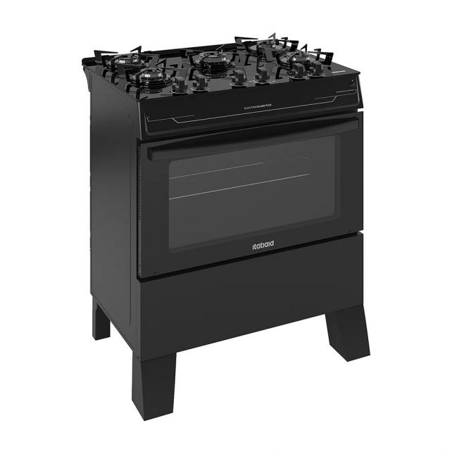 Fogão 5 Bocas Itatiaia Electra Glass Plus Acend. Automático Preto Mesa de Vidro