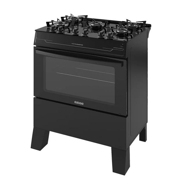 Fogão 5 Bocas Itatiaia Electra Glass Plus Acend. Automático Preto Mesa de Vidro